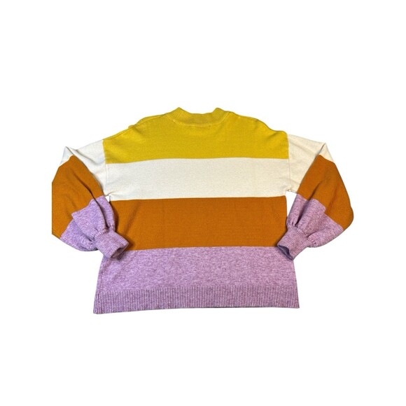 Sugar + Lips Colorblock Pullover Sweater Yellow  Lavender Striped Crewneck Small - Picture 3 of 8